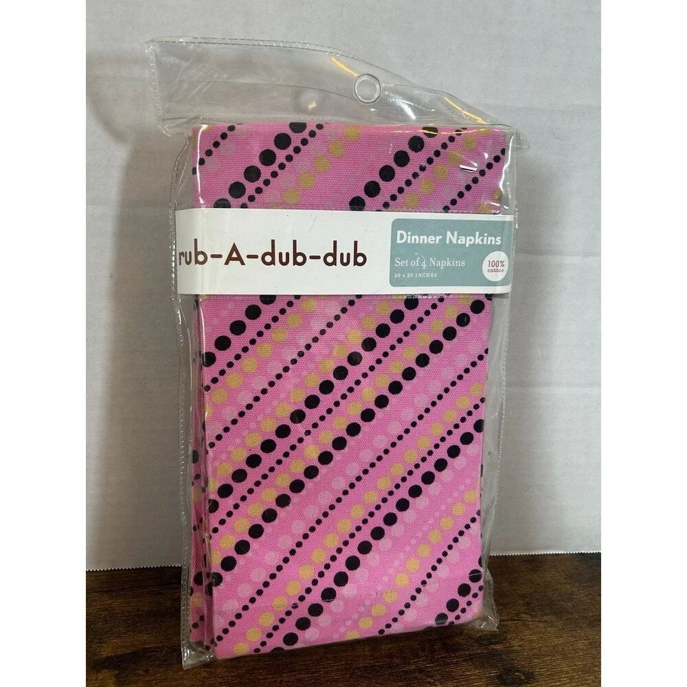 Rub-A-Dub-Dub Pink Polka Dot Cotton Dinner Napkins Set of 4 20x20 NIP Home